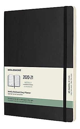 Moleskine 18-Month Softcover Weekly Planner, 7-1/2" x 9-3/4", Black, July 2020 To December 2021, 850000
