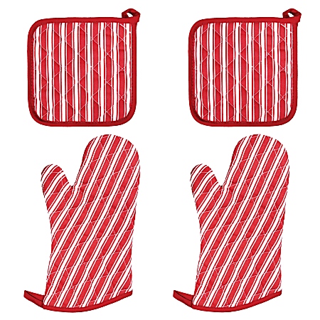 Better Houseware Striped Oven Mitt and Pot Holder Kit, Red
