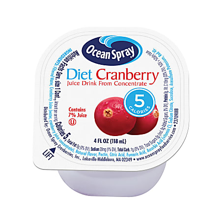 Ocean Spray Diet Cranberry Juice, 4 Oz, Pack Of 48 Bottles