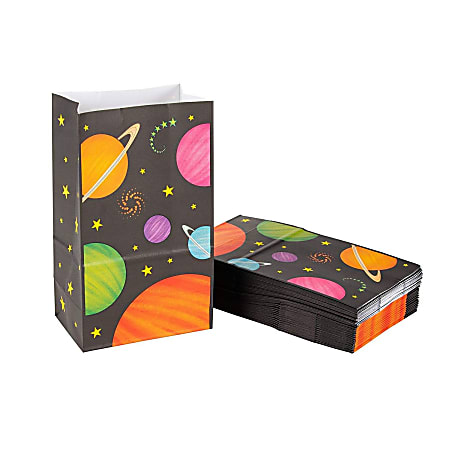 Party Treat Bags - 36-Pack Gift Bags, Outer Space Party Supplies, Paper Favor Bags, Recyclable Goodie Bags For Kids, Planets Design, 5.2 X 8.7 X 3.3 Inches