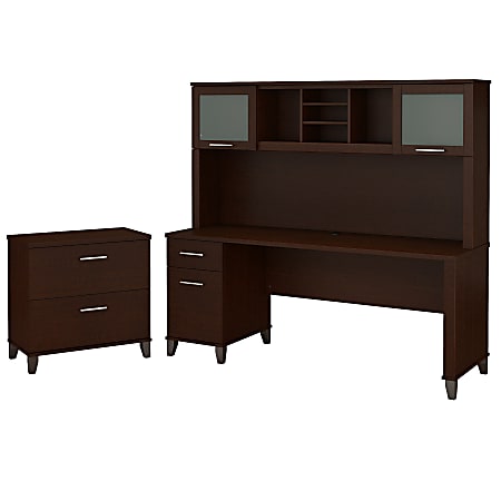 Bush Furniture Somerset 72"W Office Desk With Hutch And Lateral File Cabinet, Mocha Cherry, Standard Delivery