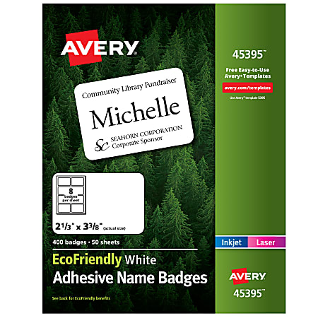 Avery® EcoFriendly 100% Recycled Name Badges, 2 1/3"