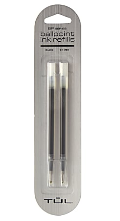 TUL® Ballpoint Pen Refills, Medium Point, 1.0 mm, Black Ink, Pack Of 2 Refills