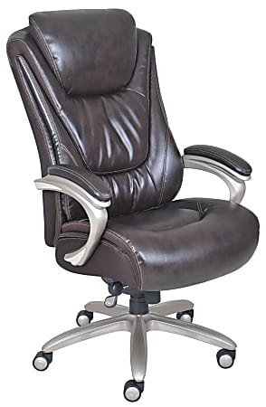 Serta® Big & Tall Smart Layers Bonded Leather High-Back Office Chair, Harmony Coffee/High Gloss Satin Nickel