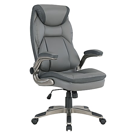 Office Star&trade; Ergonomic Leather High-Back Executive Office Chair, Charcoal/Titanium