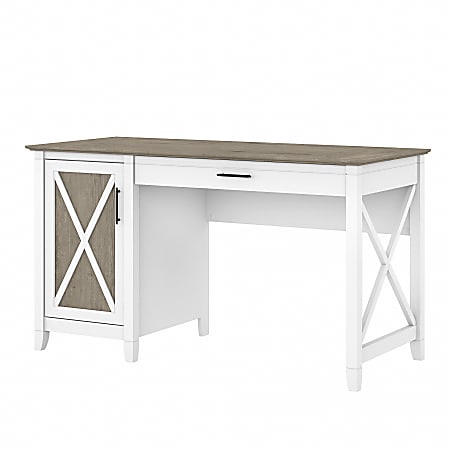 Bush Furniture Key West 54"W Computer Desk With Keyboard Tray And Storage, Shiplap Gray/Pure White, Standard Delivery