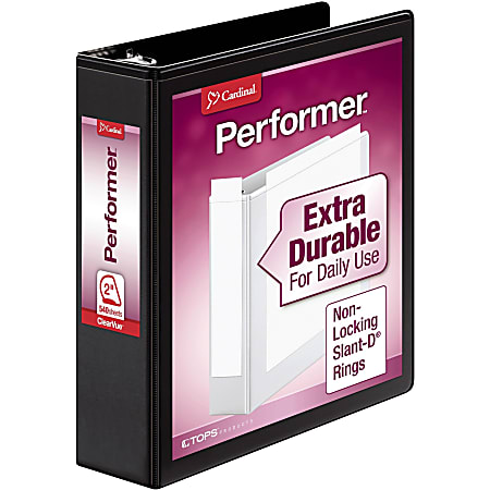 Cardinal® Performer™ ClearVue™ Slant-D® Ring Binder, 3 Rings, 2" Capacity, 11x8.5, Black