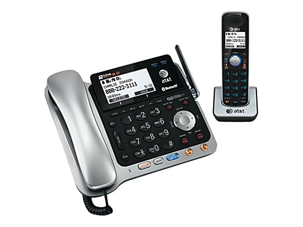 AT&amp;T TL86109 DECT 6.0 Digital 2-Line Corded/Cordless Phone With Digital Answering System, Silver/Black