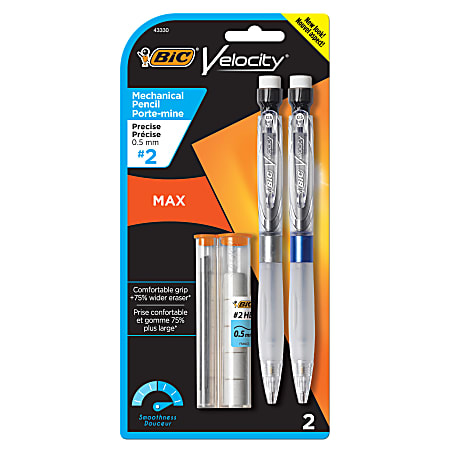 BIC® Velocity Max Mechanical Pencils, 0.5 mm, #2 HB, Translucent Barrels, Pack Of 2 Pencils