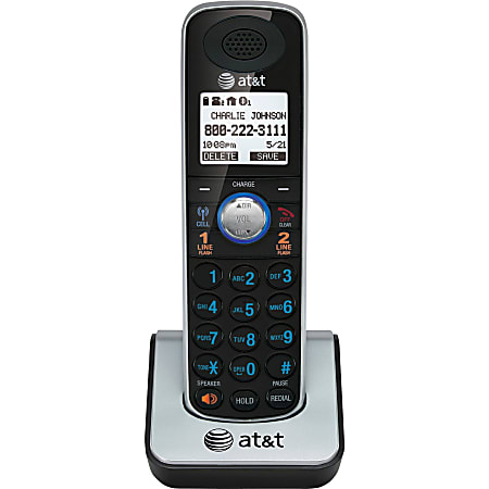 AT&T TL86009 DECT 6.0 Accessory Handset for AT&T TL86109, Black - Cordless - Headset Port - Silver