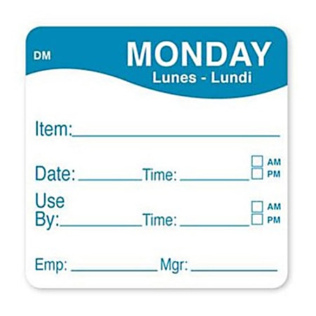 DayMark DissolveMark Monday Use By Labels, 81480, 2"