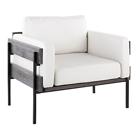 LumiSource Kari Farmhouse Faux Leather Accent Chair, Black/Gray/White