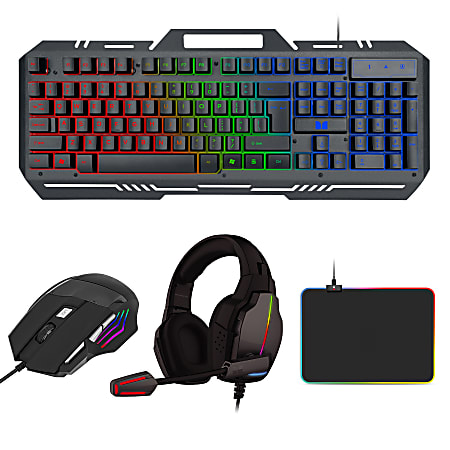 4-IN-1 Keyboard+Mouse+Headset+Mouse Pad Set Gaming Combo Mechanical Led USA  #~