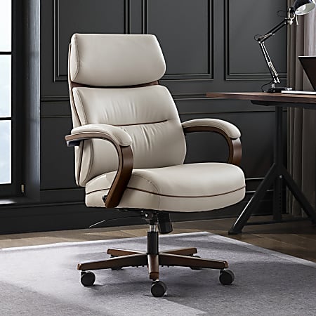 Finch Neo Two Ergonomic Vegan Leather Mid-Back Executive Office Chair, Cream/Cognac