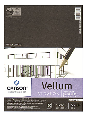 Canson Vidalon Tracing Vellum Pad, 9" x 12", Pack Of 50 Sheets