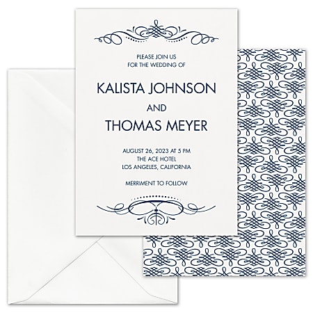 Custom Shaped Wedding & Event Invitations With Envelopes, 5" x 7", Surrounded By Swirls, Box Of 25 Invitations/Envelopes