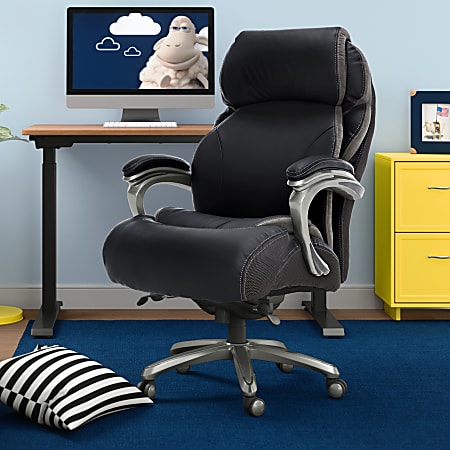 Serta&reg; Big And Tall Smart Layers&trade; Tranquility Ergonomic Bonded Leather High-Back Chair With AIR&trade; Technology, Black/Slate