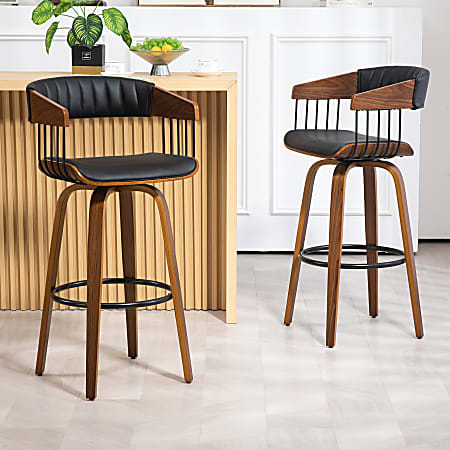 Glamour Home Beaumont Faux Leather Barstool With Back, Black/Brown