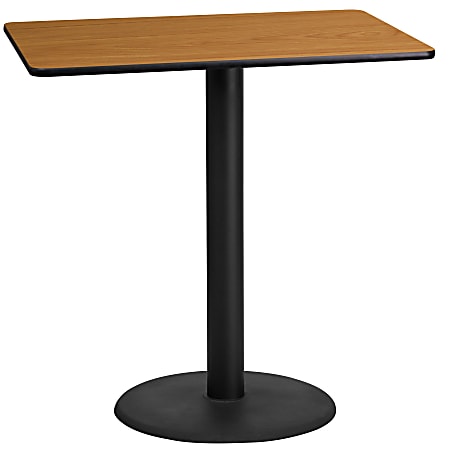 Flash Furniture Laminate Rectangular Table Top With Round Bar-Height Table Base, 43-1/8"H x 24"W x 42"D, Natural/Black