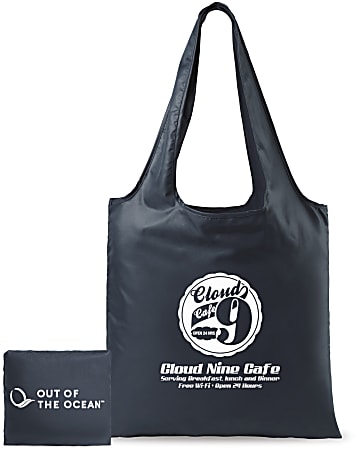Custom Promotional Out Of The Ocean&reg; Promotional Pocket Tote, 16-15/16&rdquo; x 16-1/2&rdquo;, Black/Navy Blue
