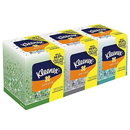 Kleenex® Boutique Antiviral 3-Ply Facial Tissues, White, 68 Tissues Per Box, Pack Of 3 Boxes
