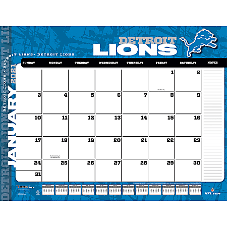 Lang Turner Licensing Sports Monthly Desk Pad, 17" x 22", Detroit Lions, January To December 2021