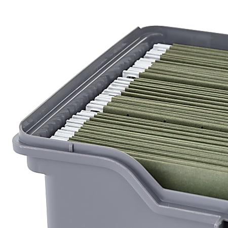 IRIS Portable Plastic File Boxes with Organizer Lids Letter Size Gray ...
