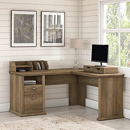 Bush Furniture Yorktown Desktop Organizer with Drawers Reclaimed Pine