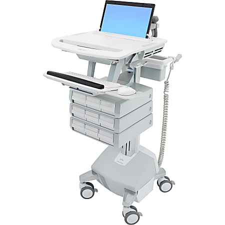 Ergotron StyleView Laptop Cart Desk Workstation 3 Drawers, 50-1/2"H x 17-1/2"W x 30-3/4"D, White/Gray