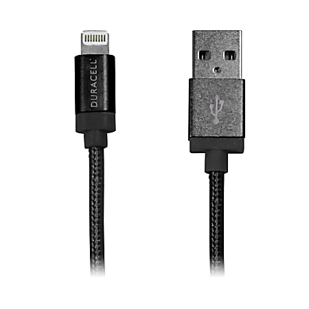 Duracell® Sync-And-Charge Fabric Cable, USB-To-Lightning, 6', Black, LE2200