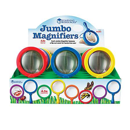 Learning Resources® Jumbo Magnifiers, 4.5x, Assorted Colors, Pack Of 12