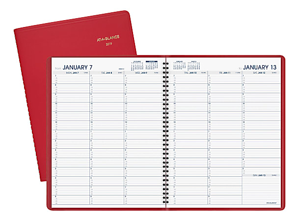 At-A-Glance Fashion Weekly Appointment Book - Yes - Weekly - January 2019 till December 2019 - 8:00 AM to 9:45 PM, 8:00 AM to 5:45 PM - 1 Week Double Page Layout - 8 1/4" x 10 7/8" - Wire Bound - Red - Non-refillable