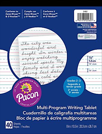 Pacon® Multi-Program Paper Tablet, Grades 2 - 3, 8" x 10 1/2", 1/2" Ruling, 80 Pages (40 Sheets)