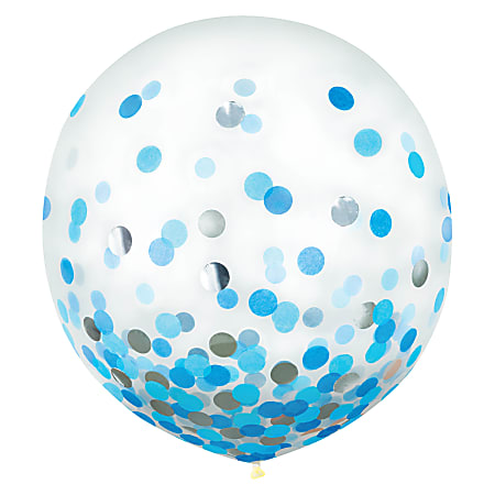Amscan 24" Confetti Balloons, Blue/Silver, 2 Balloons Per Pack, Set Of 2 Packs