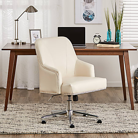 Serta® Leighton Home Bonded Leather Mid-Back Office Chair, Cream/Chrome