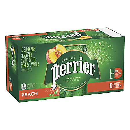 Perrier Sparkling Mineral Water, Peach, 8.45 Oz, Pack Of 10 Bottles