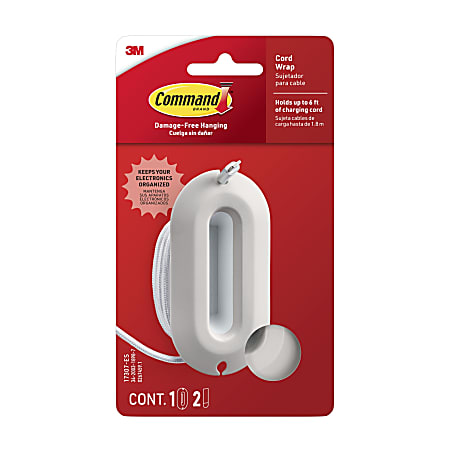 Command™ Cord Wrap, 1 Unit, 2 Strips, Holds 6 ft of Cord Storage, Great for Damage-Free Electronics Organization Under Desk