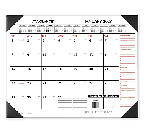 AT-A-GLANCE 2023 RY Two-Color Monthly Desk Pad, Large, 21 3/4" x 17"