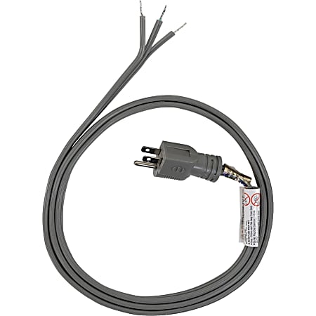 Certified Appliance Accessories 15-Amp Grounded Straight Plug Head Power Supply Cord - 125 V AC / 15 A - 6 ft Cord Length - 3-Prong / Bare Wire