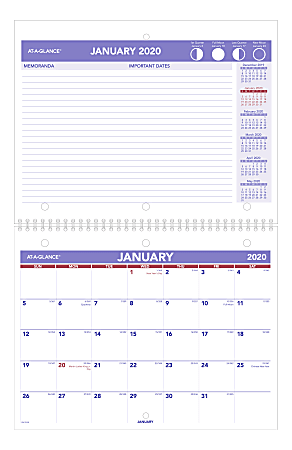AT-A-GLANCE® Monthly Desk/Wall Calendar, 8-1/2" x 11", Blue/Red, January To December 2020, PM17028