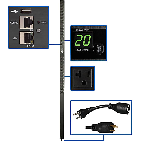 Tripp Lite 1.9kW Single-Phase Monitored PDU with LX Platform Interface, 120V Outlets (24 5-15/20R), 0U Vertical, 70 in., TAA - PDUMNV20LX