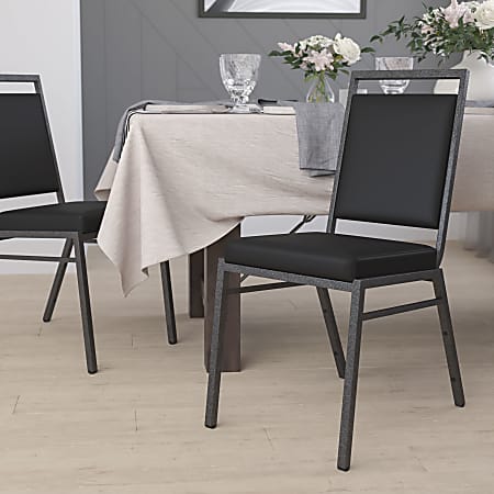 Flash Furniture HERCULES Square-Back Stacking Banquet Chair, Black/Silver