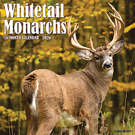 2026 Willow Creek Press Animals Monthly Wall Calendar, 12" x 12", Whitetail Monarchs (Deer), January To December, 53249