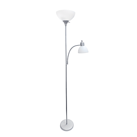 Creekwood Home Essentix 2-Light Mother Daughter Metal Floor Lamp, 71-1/2"H, White Shades/Silver Base