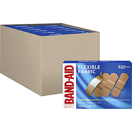 Band-Aid Flexible Fabric Adhesive Bandages - 1" - 1200/Carton - 100 Per Box - Beige - Fabric