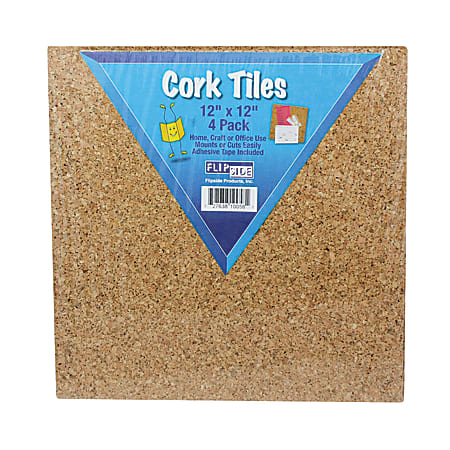 Flipside Products Cork Tiles, 12" x 12", Set of 4