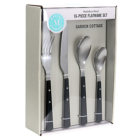 Martha Stewart Garden Cottage 16-Piece Stainless Steel Flatware Set, Black