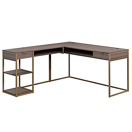 Sauder® International Lux L-Shaped Desk, Diamond Ash/Gold