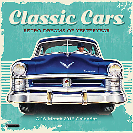 Orange Circle Studio™ Monthly Wall Calendar, 12" x 12", FSC Certified, Classic Cars, September 2015-December 2016