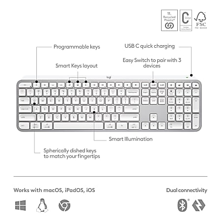 Logitech MX Keys S Advanced Full-size Wireless Scissor Keyboard for PC and  Mac with Backlit keys Pale Gray 920-011559 - Best Buy